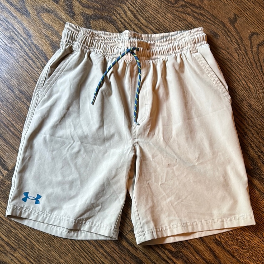 Under Armour Tan Shorts with Blue Logo